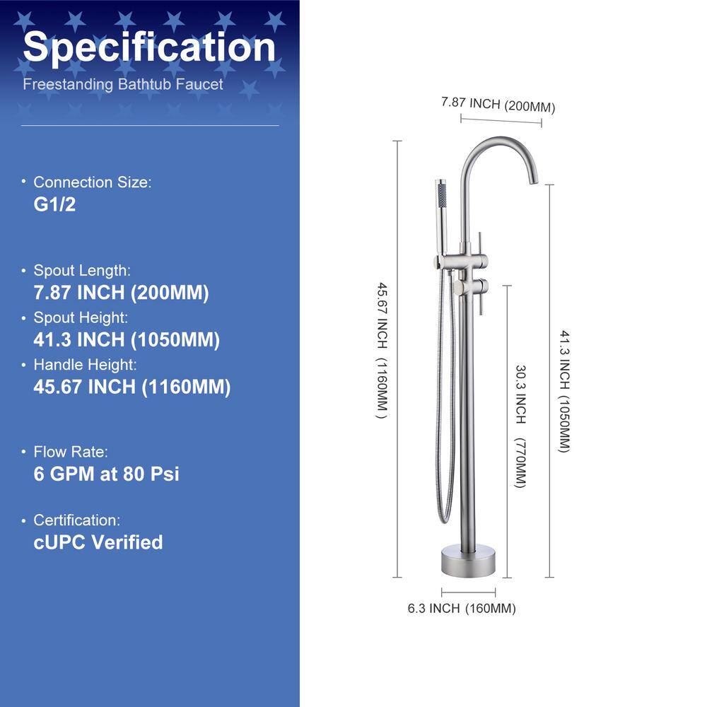 Brushed Nickel Freestanding Tub Filler with Hand Shower
