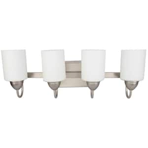 6 in. 4-Light Brushed Nickel Vanity Light with White Satin Opal Glass Shade
