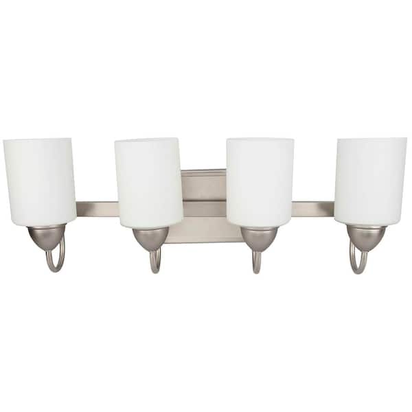 Unbranded 6 in. 4-Light Brushed Nickel Vanity Light with White Satin Opal Glass Shade