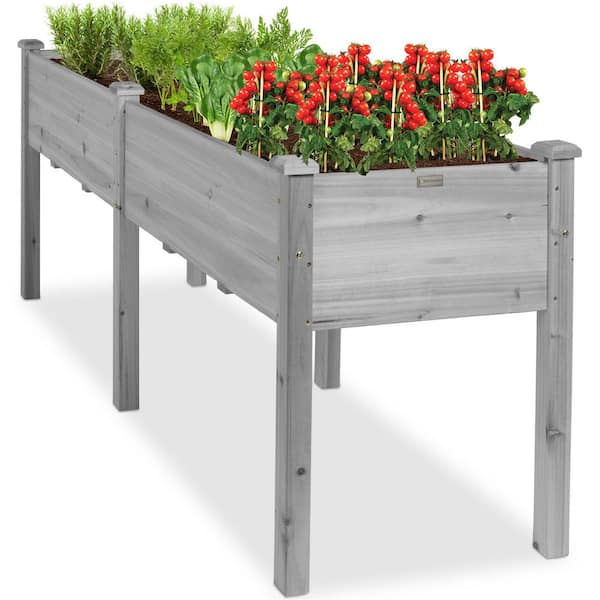 6 ft. x 2 ft. x 2.5 ft. Raised Garden Bed, Elevated Wooden Planter Box Stand for Backyard, Patio w/Divider Panel- Gray