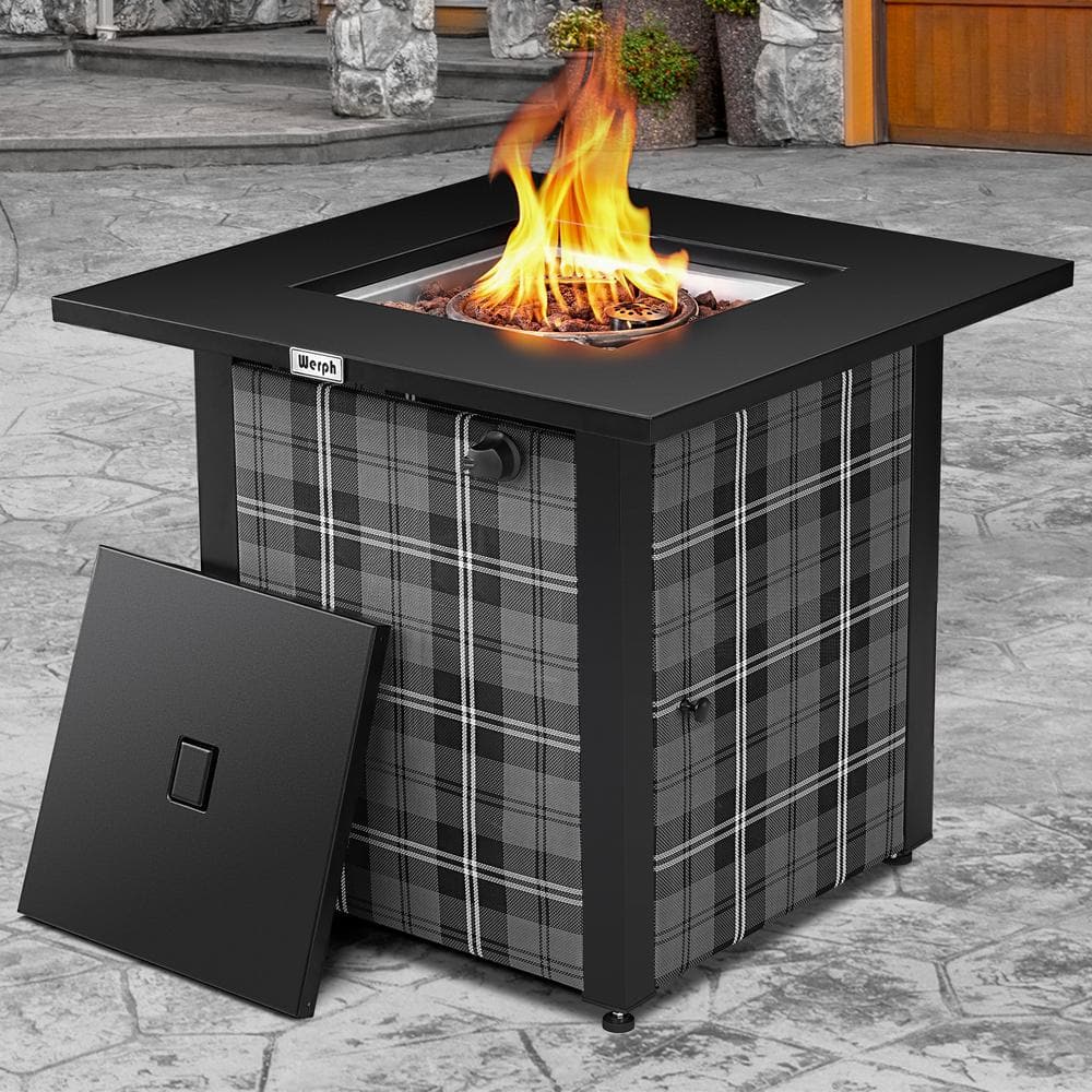 Werph 28" Black Gas Fire Pit Table with Lava Rocks
