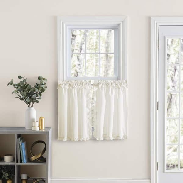 Classic Narrow Ruffled Natural Polyester/Cotton 80 in. W x 36 in. L Rod Pocket Sheer Tier Pair