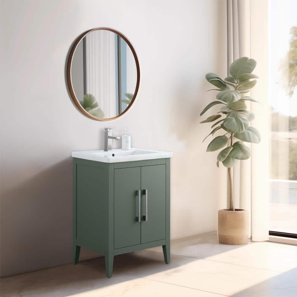 Vintage Green 24" Single Bathroom Vanity with Ceramic Countertop