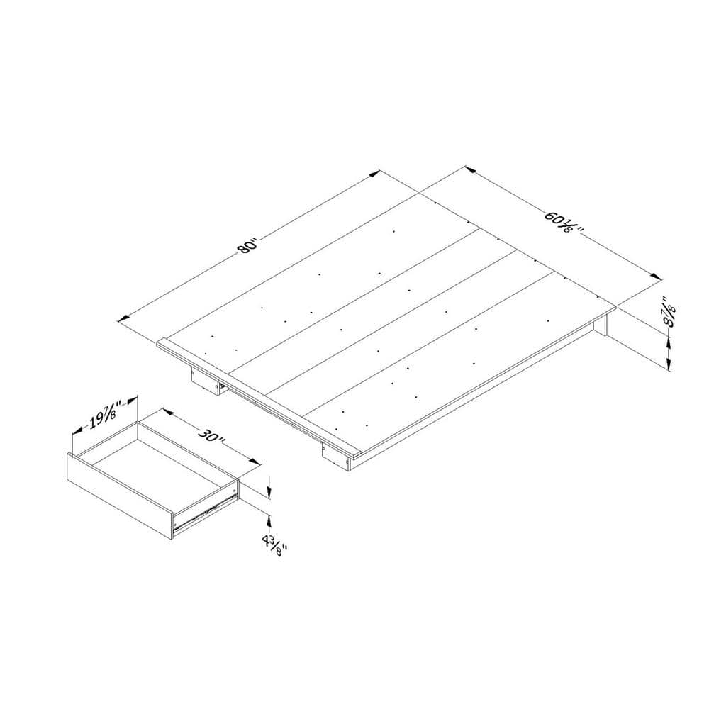 Natural Walnut Queen Platform Bed with Storage Drawer