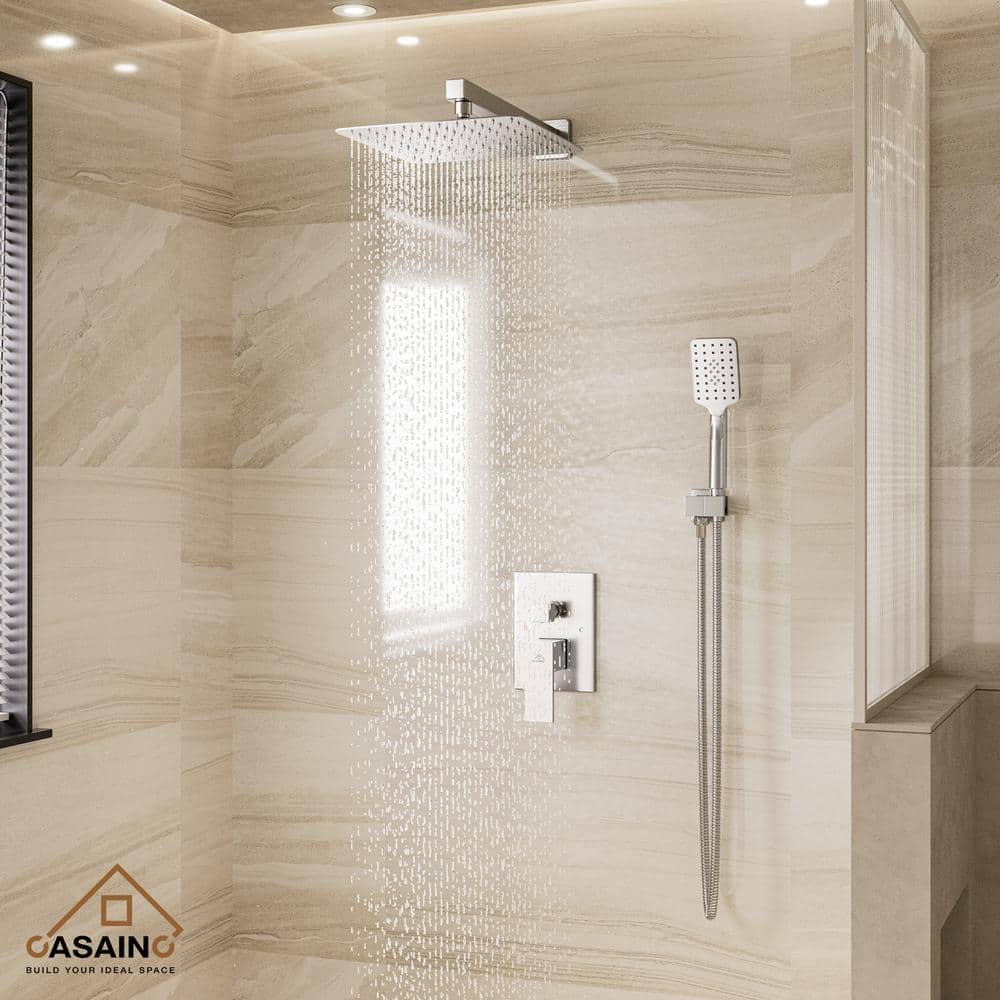 Brushed Nickel Wall Mounted Multi-head Shower System with Handheld and Rain Shower