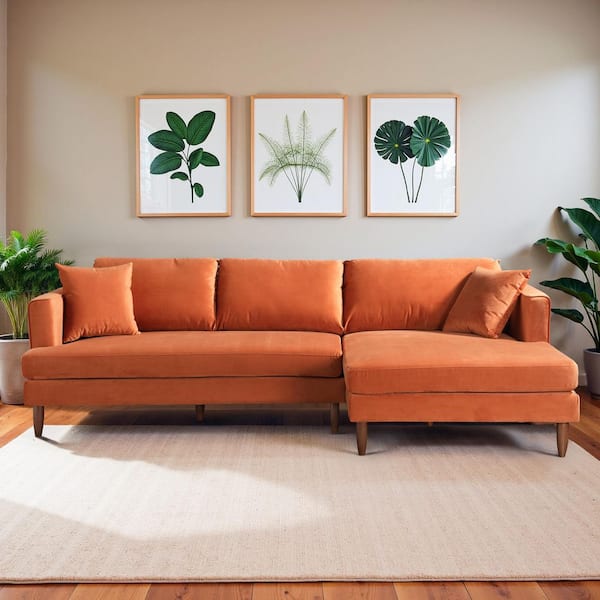 Ashcroft Furniture Co Desire 107 in. W Square Arm 2-piece L-Shaped Velvet Living Room Right Facing Corner Sectional Sofa in Orange (Seats 4)