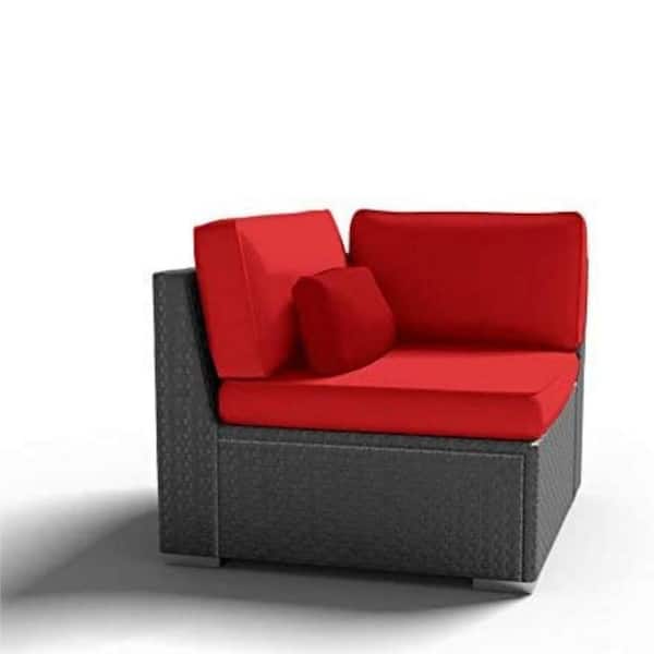 eVita Outdoor Patio Furniture Espresso Brown Wicker Sofa Corner Chair(Red-Left Corner Chair)