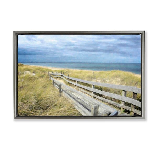 Stupell Industries Sandy Boardwalk View by Graffi tee Studios Gray Floater Frame Nature Graphic Art Print 17 in. x 25 in.