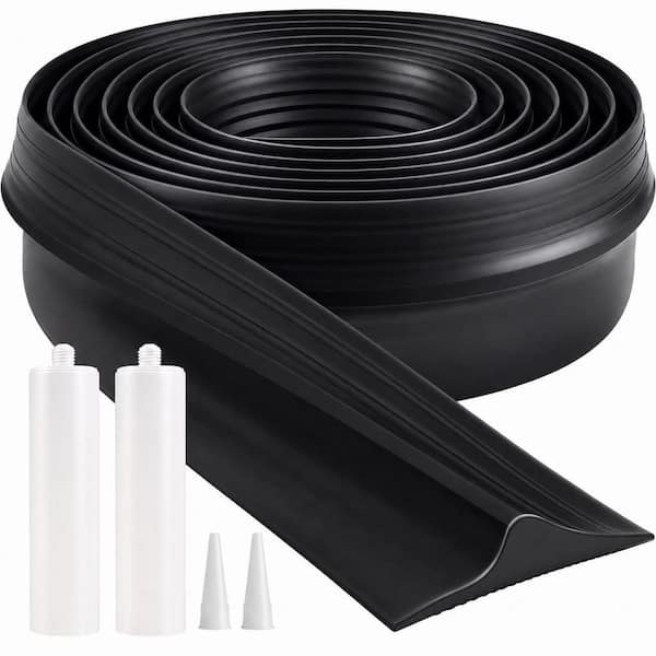 Black Rubber Garage Door Threshold Seal Strip, 20 ft. Universal Waterproof Weather Stripping Bottom Door Sealing Kit