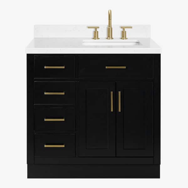 Hepburn 36 in. Single Sink Freestanding Bathroom Vanity in Black with Carrara White Quartz Top