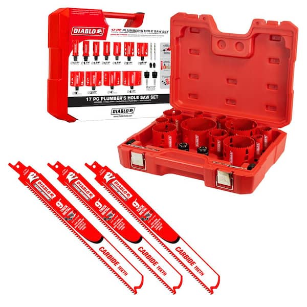 DIABLO 17-Piece Plumber's Bi-Metal Hole Saw Set & 9 in. Carbide Recip Blades for Thick Metal (3/16 in. - 9/16 in.) (26-Pieces)