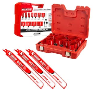 17-Piece Plumber's Bi-Metal Hole Saw Set & 9 in. Carbide Recip Blades for Thick Metal (3/16 in. - 9/16 in.) (26-Pieces)