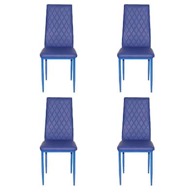 Blue Retro Style Leather Dining Chair Hotel Accent Chair Arm Chair(Set of 4)