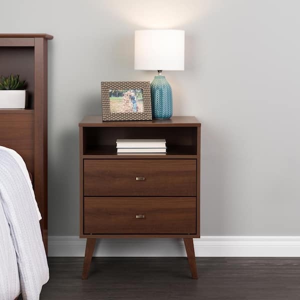 Prepac Milo Mid Century Modern 2-Drawer Cherry Tall Nightstand with Open Shelf 29.5 in. H x 22.5 in. W x 16 in. D
