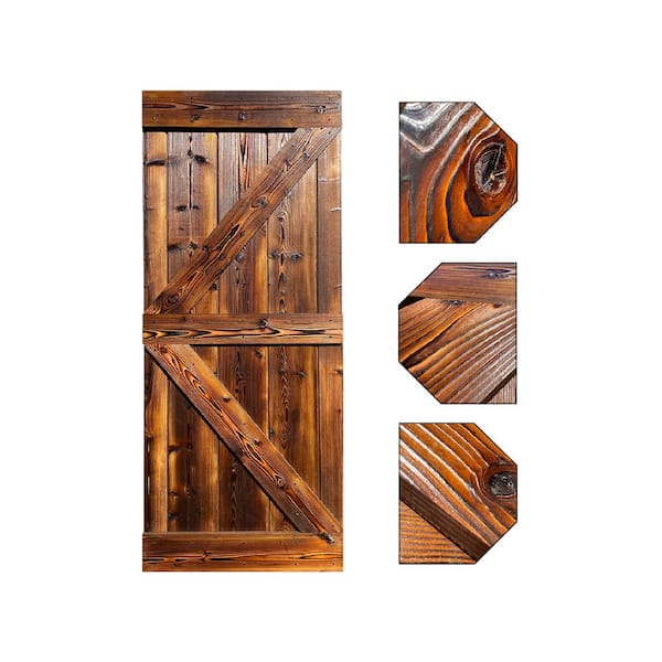 CALHOME 30 in. x 84 in. K Series Pre Assembled Walnut Stained Thermally Modified Solid Pine Wood Interior Sliding Barn Door Slab