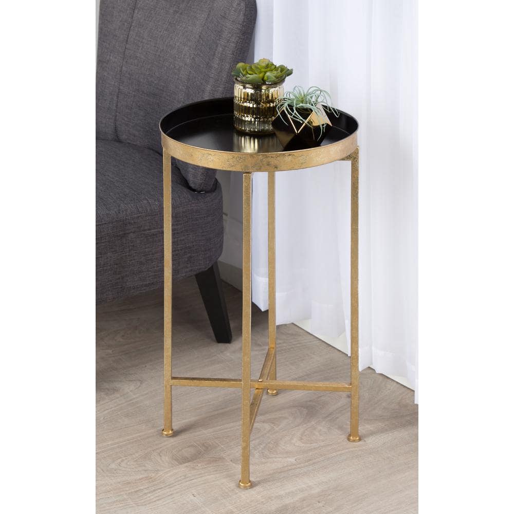 Celia Black and Gold Round Metal Foldable Tray Table