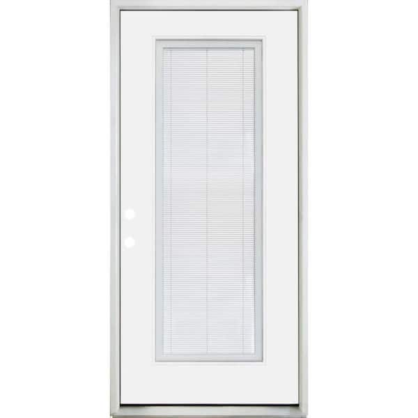 Steves & Sons Legacy 32 in. x 80 in. Right-Hand/Inswing Full Lite Clear Glass Mini-Blind White Primed Fiberglass Prehung Front Door