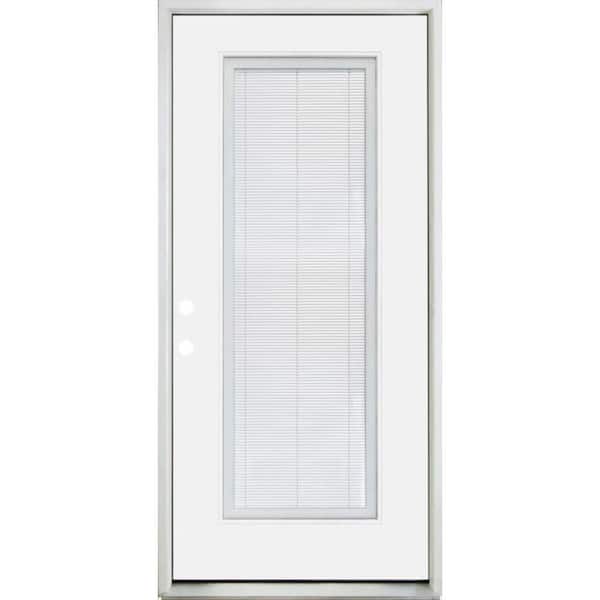 Steves & Sons Legacy 36 in. x 80 in. Right-Hand/Inswing Full Lite Clear Glass Mini-Blind White Primed Fiberglass Prehung Front Door