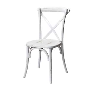 36 in.H White Finish High Cross Back Armless Dining Chair with Wood Seat Material