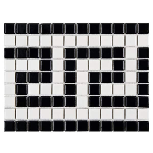 Merola Tile Metro Greek Key Matte White and Black Border 8 in. x 10-1/2 in. x 5 mm Porcelain Mosaic Tile