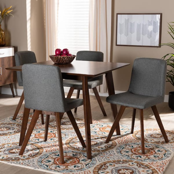 Baxton Studio Pernille 5 Piece Grey and Walnut Dining Set