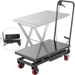 Hydraulic Scissor 500 lbs. Capacity Manual Scissor Lift Table Cart 28.5 in. Lift Height w/4 Wheels & Foot Pump in Black