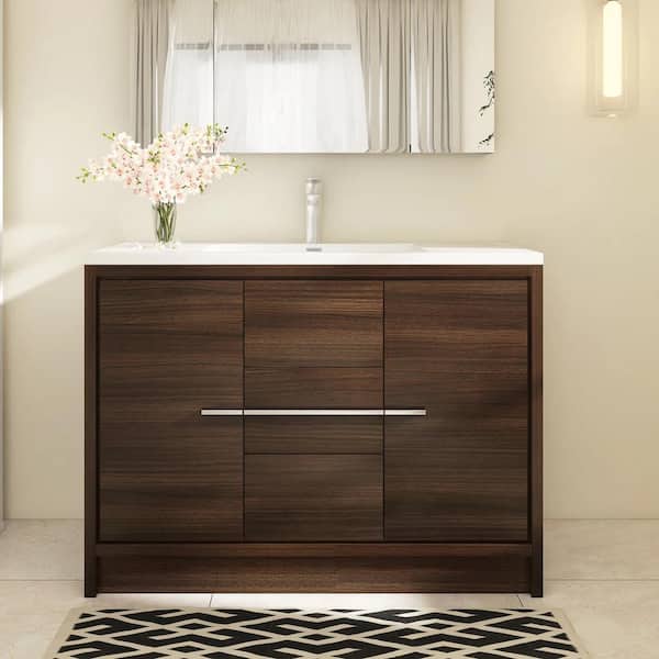 Boosicavelly 48 in. W x 20 in. D x 36 in. H Freestanding Bath Vanity in Grey Oak with White Solid Surface Top