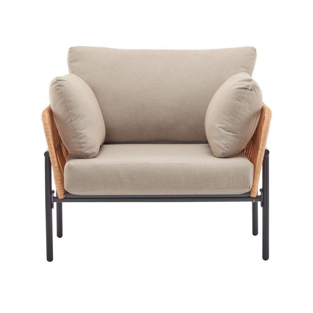 36 in. Modern Metal Outdoor Lounge Chair with Beige Cushions-Wood-Tone Accents, Ideal for Outdoor Comfort price history on PriceWatchPro