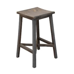 25 in. Gray and Brown Backless Wood Bar Stool with Wooden Seat