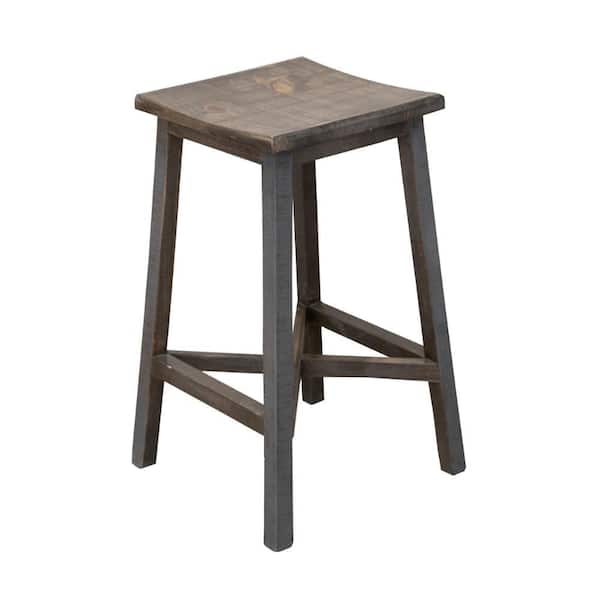 Benjara 25 in. Gray and Brown Backless Wood Bar Stool with Wooden Seat