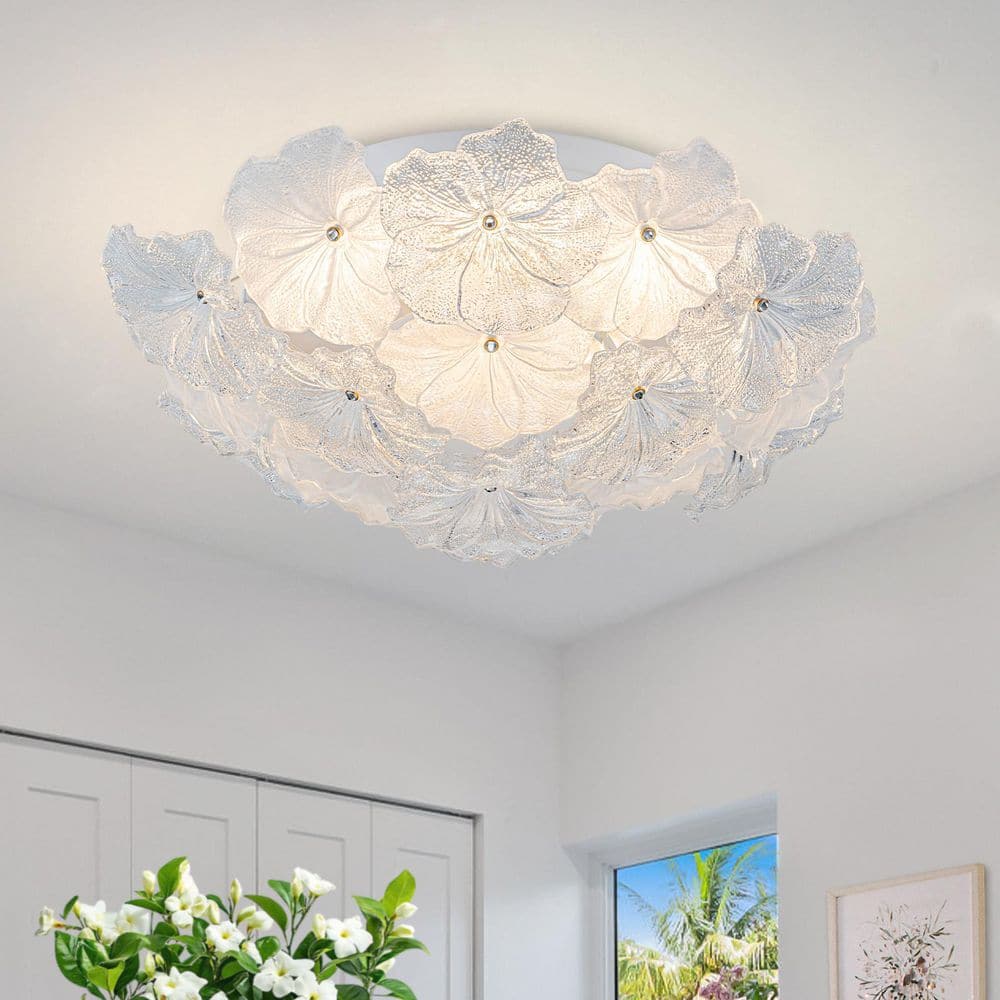 21.26 in. Luxury Matte White Metal Integrated LED Flush Mount Ceiling Light with Flower Glass Shades for Entryway price history on PriceWatchPro