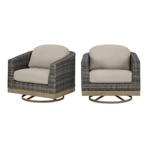 Avondale Swivel Wicker Outdoor Lounge Chair with Decorative Band in Sunbrella Cast Ash Cushions (Set of 2)