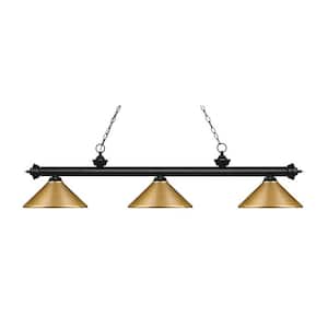 Riviera 3-Light Matte Black With Metal Satin Gold Shade Billiard Light With No Bulbs Included