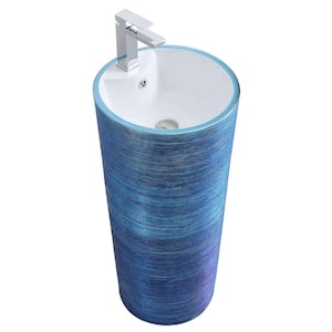 Vannes 15.34 in. W x 15.34 in. L Luxury Ceramic Round Pedestal Sink and Basin in Brushed Blue