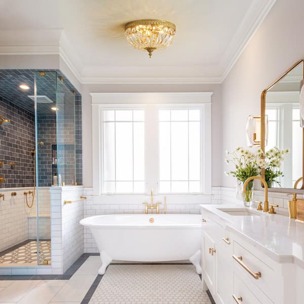 Averee 13 in. 3-Light Brass Vintage Cone Crystal Flush Mount Light