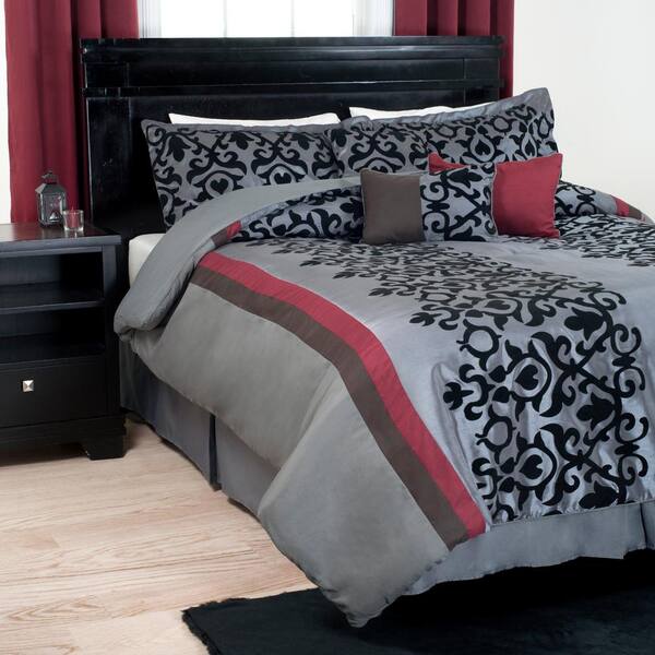 Trademark Global Leah Black Scroll 7-Piece King Comforter Set