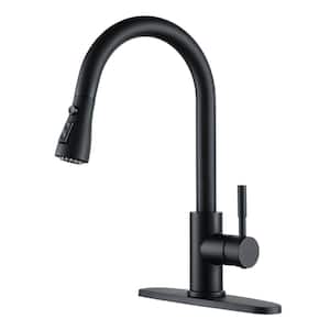 Modern 3-Spray Patterns 1.8 GPM Single Handle Pull Down Sprayer Kitchen Faucet with 10 in . L Deck Plate in Matte Black