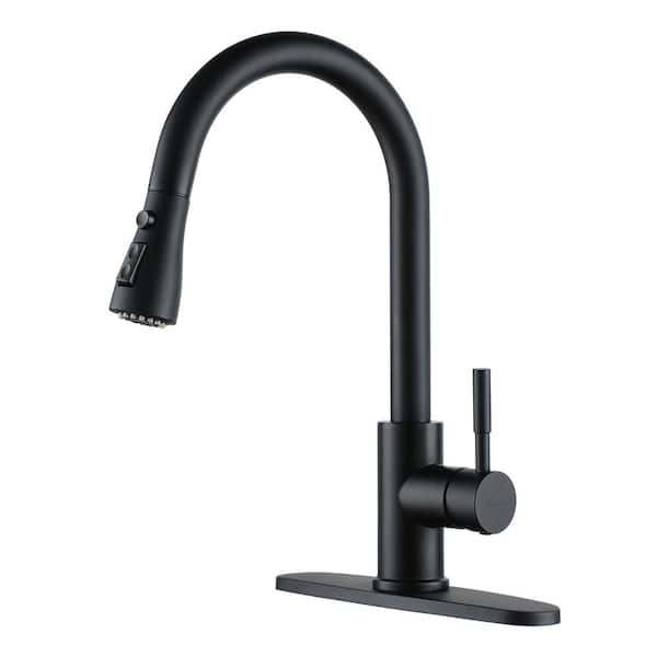 Boyel Living Modern 3-Spray Patterns 1.8 GPM Single Handle Pull Down Sprayer Kitchen Faucet with 10 in . L Deck Plate in Matte Black