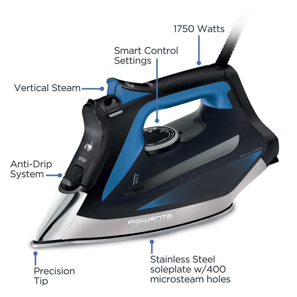 Rowenta Focus Xcel Black and Blue Stainless Steel Steam Iron