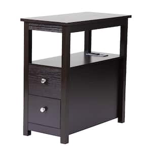 Transitional Nightstand with USB Charging Station, Wooden End Table Bedside Table, 2-Drawer Storage Cabinet - Espresso