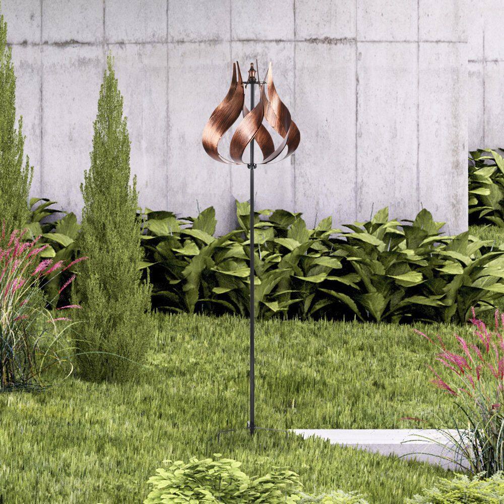 Outdoor 70.2" Copper Tulip Kinetic Windmill Sculpture