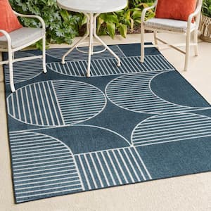 Nordby High-Low Geometric Arch Scandi Striped Navy/Cream 3 ft. x 5 ft. Indoor/Outdoor Area Rug