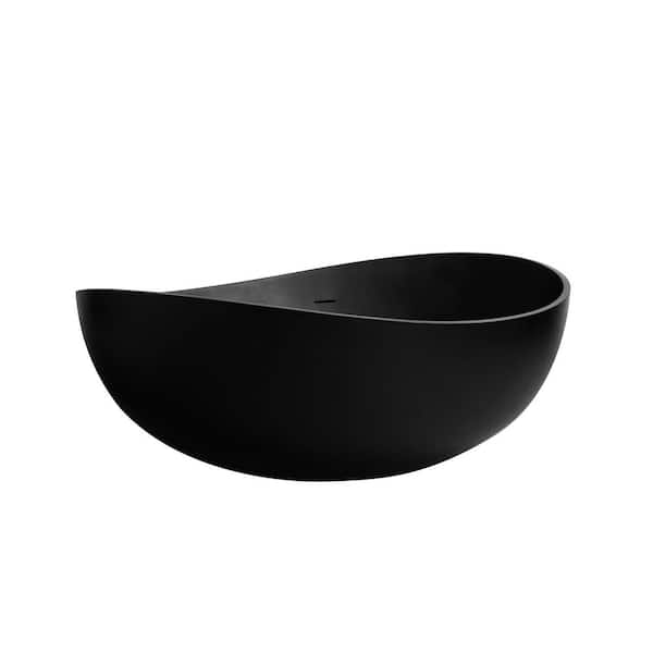 63 in. x 37.5 in. Artificial Stone Soaking Bathtub in Black Solid Surface Modern Tub with Overflow and Pop-up Drain