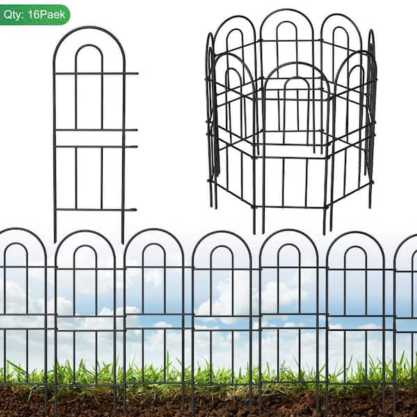 Oumilen Decorative Garden Fence 16-Pieces 32 in. H RustProof Metal Garden Fence Total 16 ft. L, Black