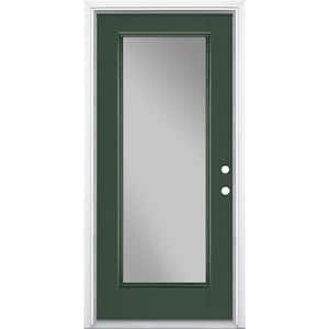 36 in. x 80 in. Left-Hand Clear Full Lite Conifer Painted Fiberglass Prehung Front Door with Brickmold and Vinyl Frame