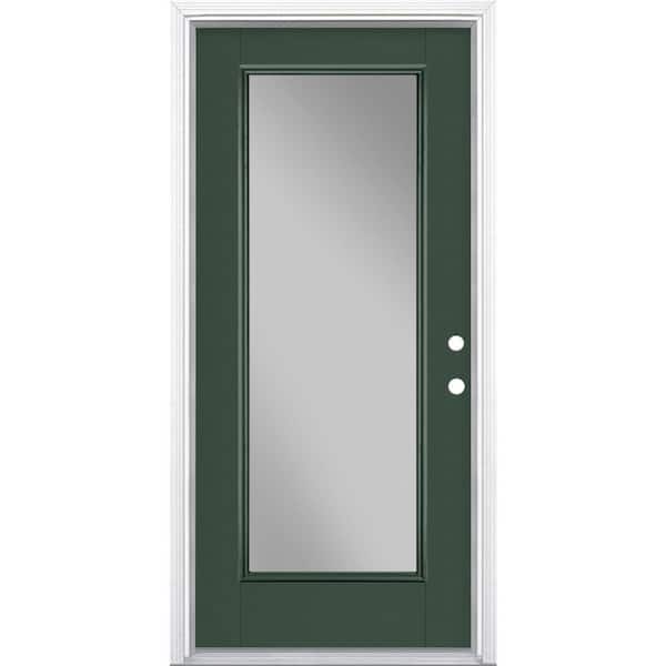 Masonite 36 in. x 80 in. Left-Hand Clear Full Lite Conifer Painted Fiberglass Prehung Front Door with Brickmold and Vinyl Frame