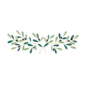 16 in. x 46 in. Green Metal Farmhouse Leaves Wall Decor