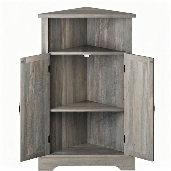 23.23 in. W x 34.25 in. H Gray Wood Floor Mount Storage Cabinet with Barn Door, Corner Design