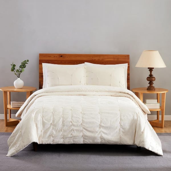 Laurel & Mayfair Rylan 3-Piece Cream Cotton Full/Queen Duvet Cover Set