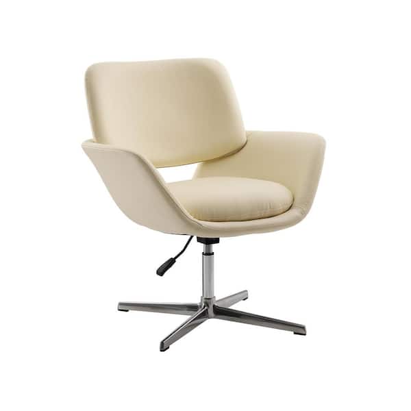 Art Leon Nila Off White Cattlehide Leather Swivel Task Arm Chair with Metal Base
